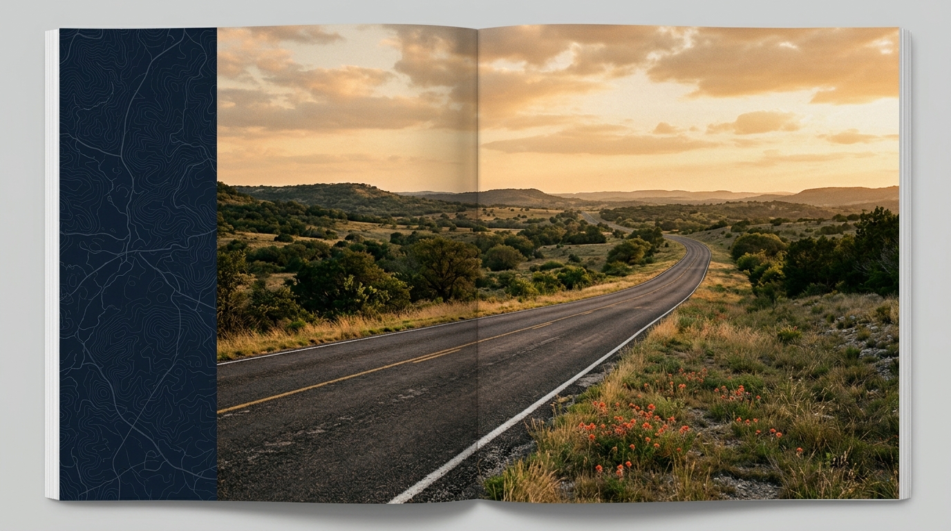 Texas coast and roadway at sunset
