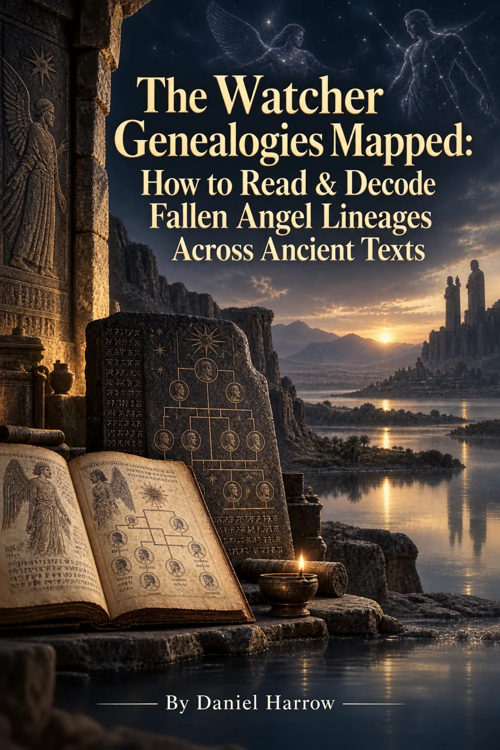 Book cover of The Watcher Genealogies Mapped: How to Read & Decode Fallen Angel Lineages Across Ancient Texts by Daniel Harrow