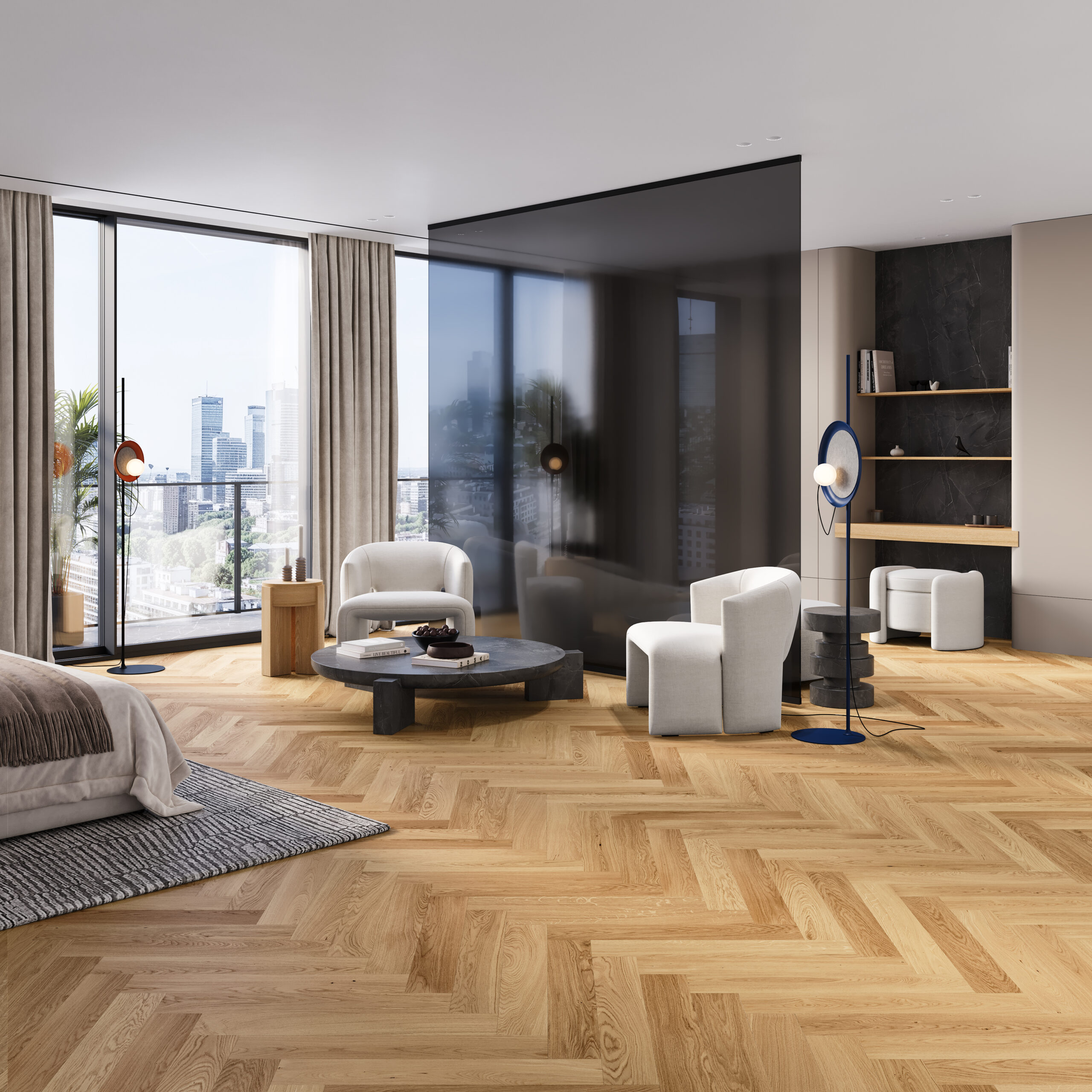Dub BRIGHT Herringbone 110 1WC000016 - Třívrstvá dřevěná podlaha