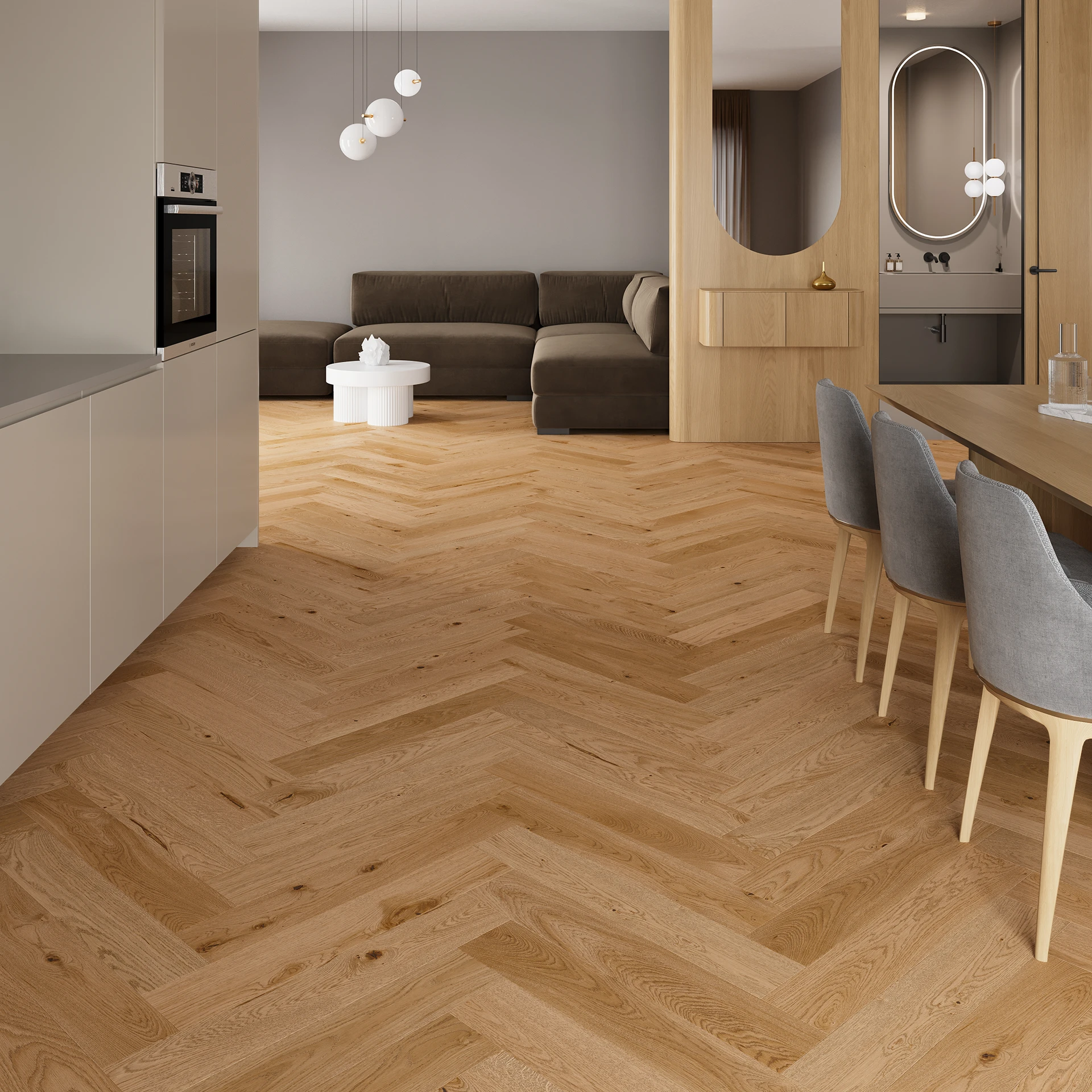 Dub TOFFEE Herringbone 130 1WC000017 - Třívrstvá dřevěná podlaha zobrazenie 2