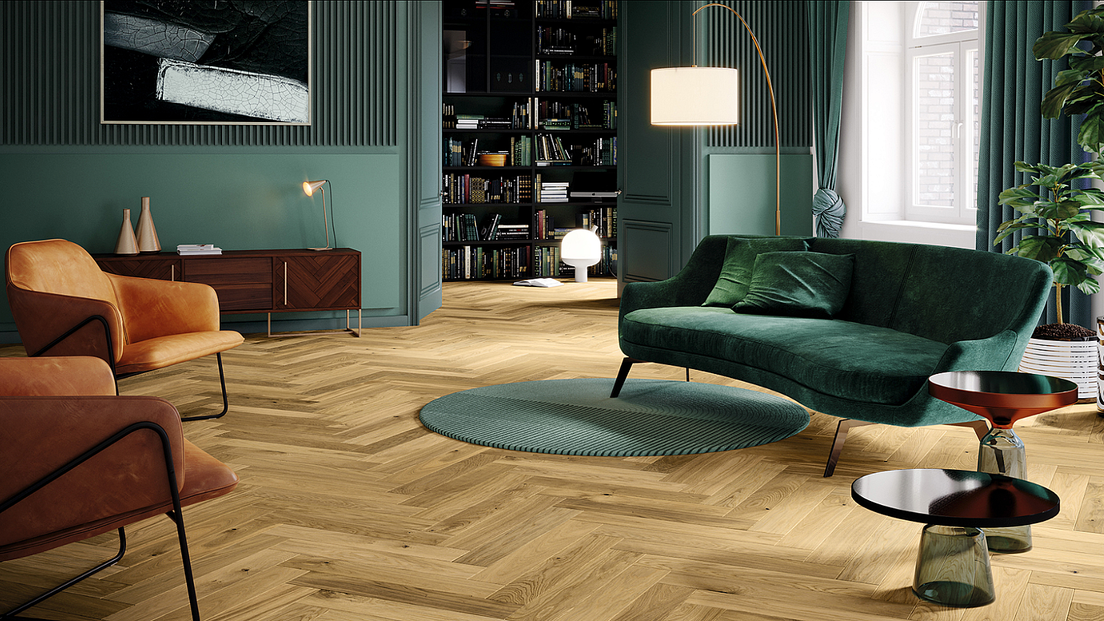 Dub BRIGHT Herringbone 130 1WC000012 - Třívrstvá dřevěná podlaha