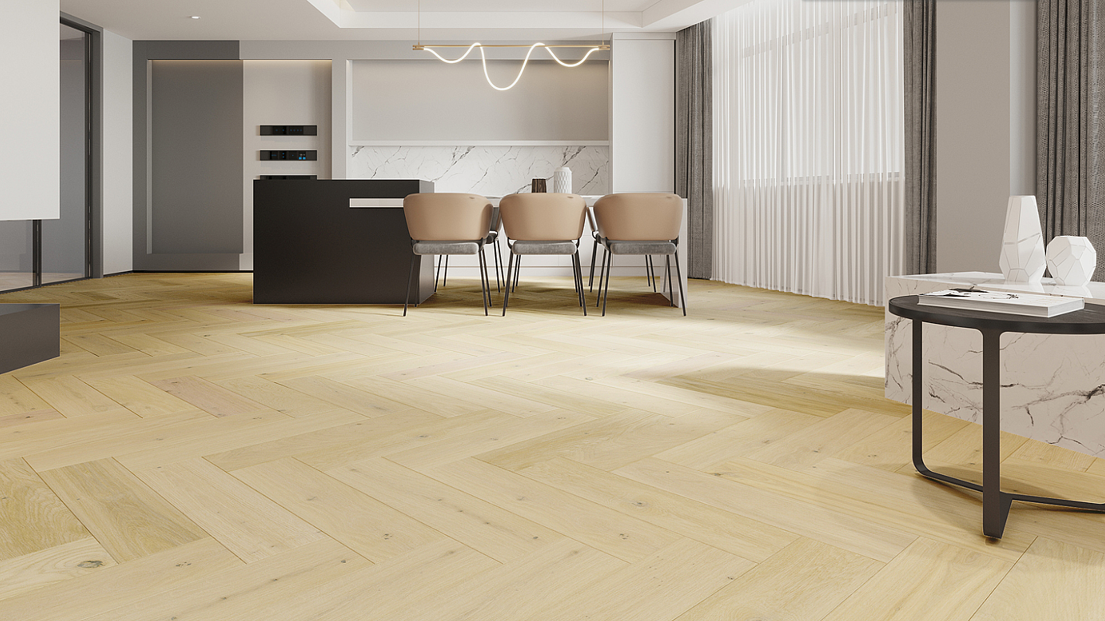 Dub BIANCO Herringbone 180 1WC000040 - Třívrstvá dřevěná podlaha