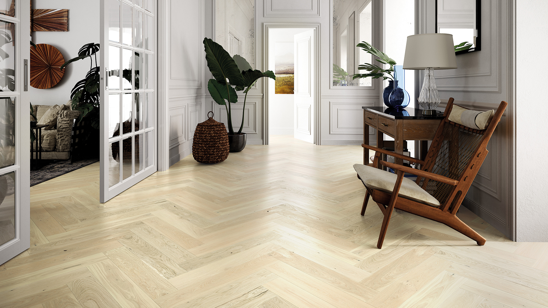 Dub BIANCO Herringbone 130 1WC000021 - Třívrstvá dřevěná podlaha