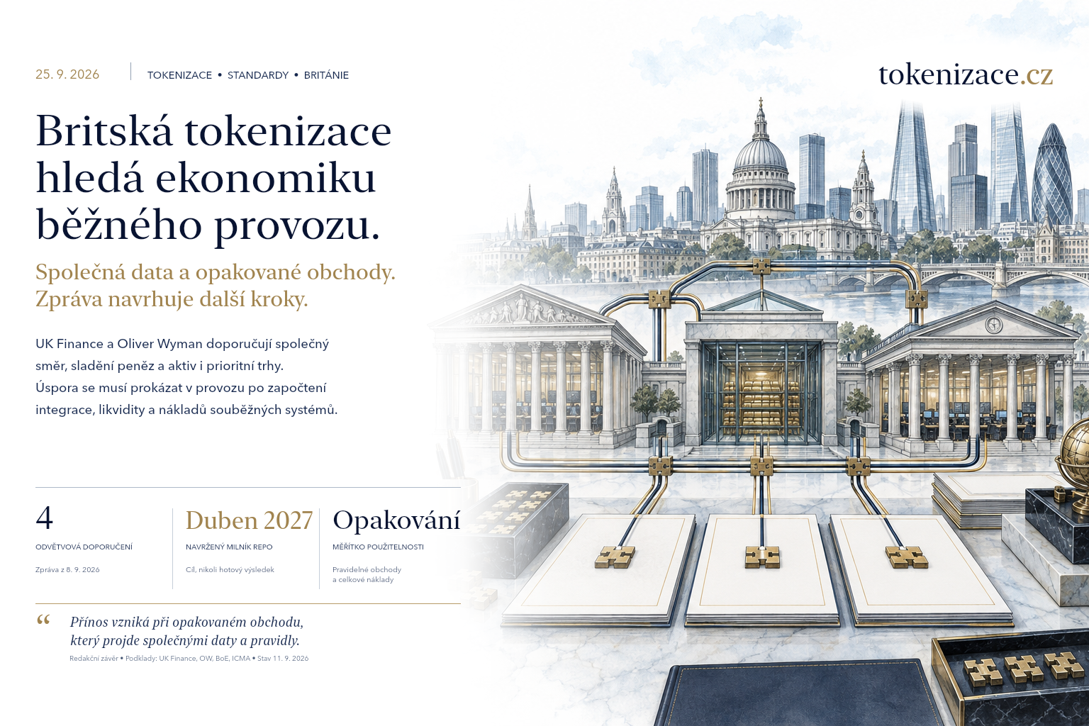 Britská tokenizace hledá ekonomiku provozu. Rozhodnou společná data a opakované obchody