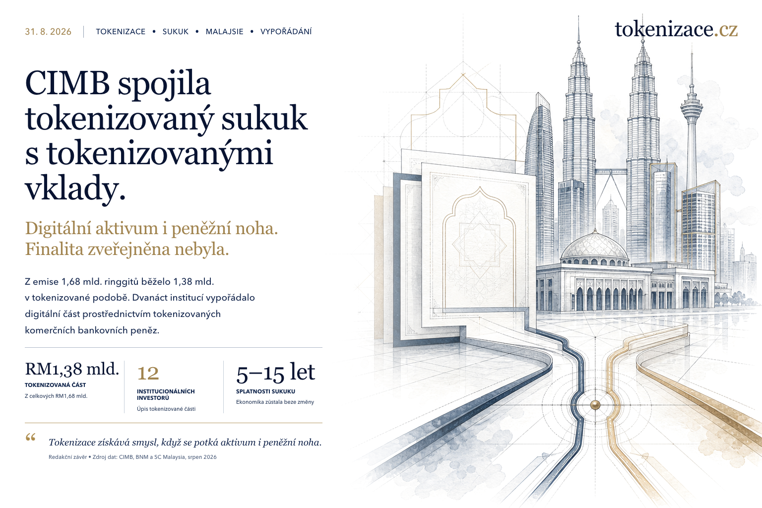 CIMB vypořádala tokenizovaný sukuk tokenizovanými vklady. Aktivum i peněžní noha se potkaly na DLT