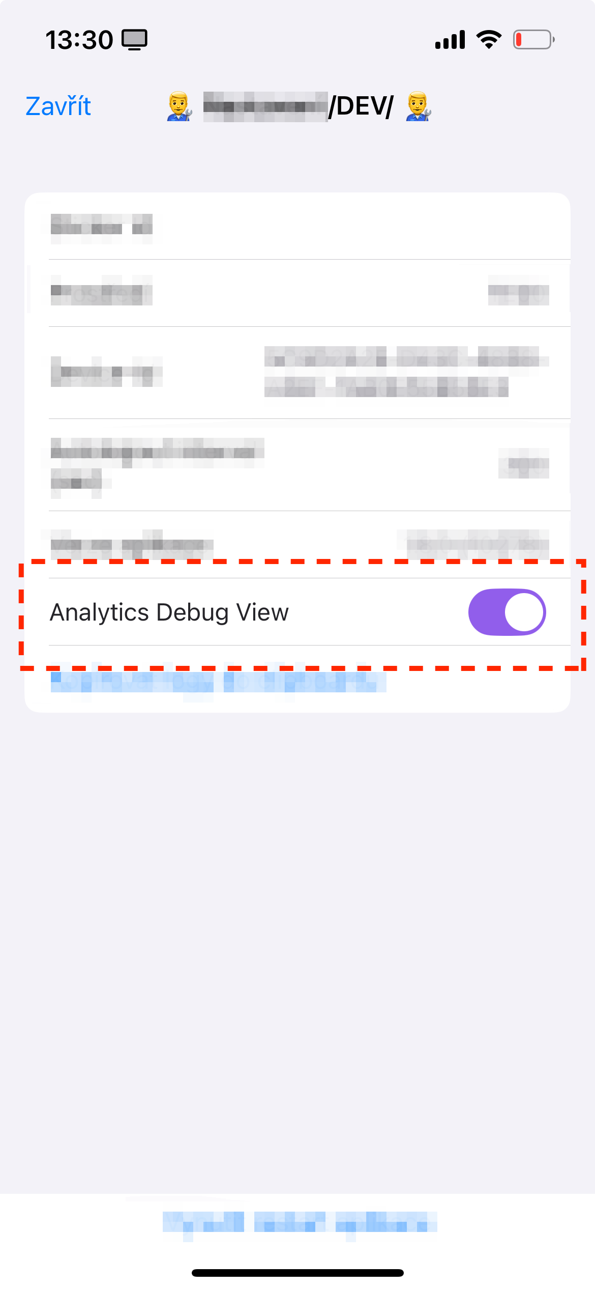 Screenshot from settings of mobile app