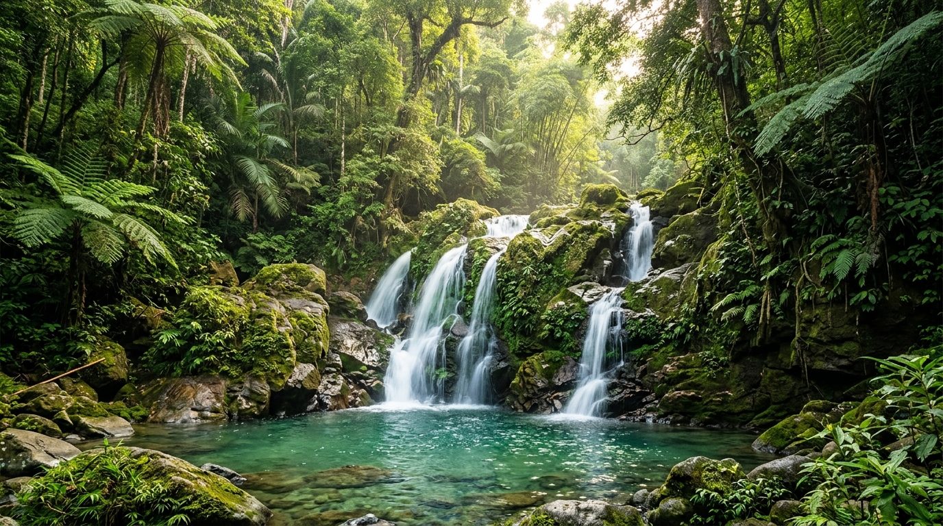Philippine tropical landscape with waterfall