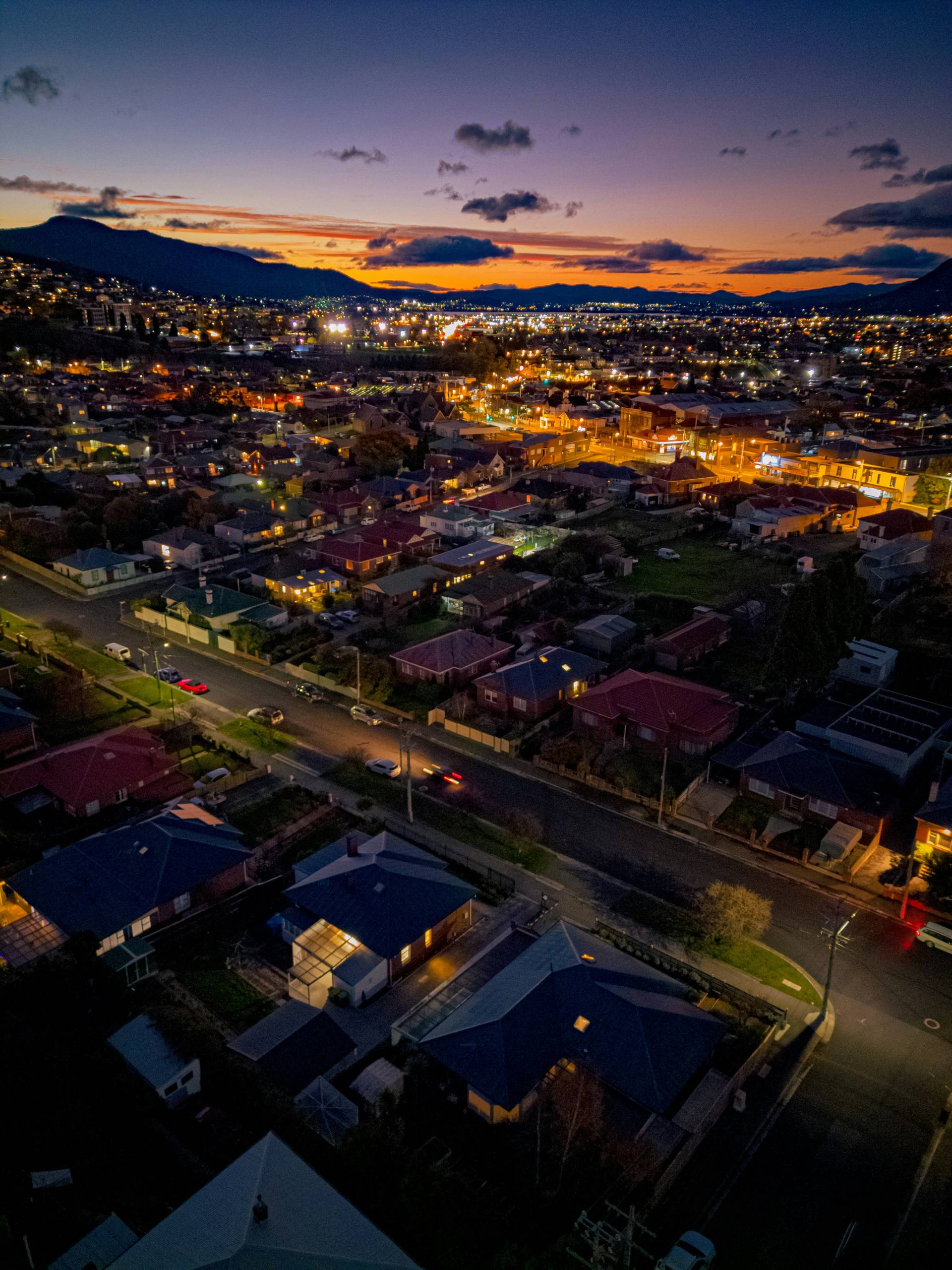 Far away view over hobart tasmania.