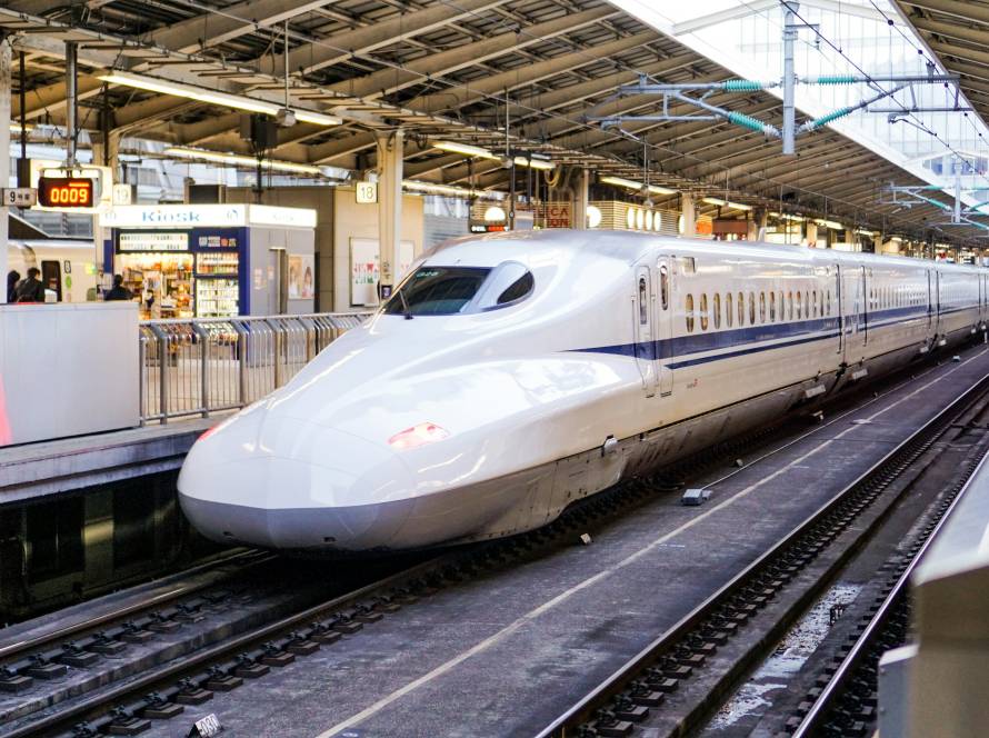 A bullet train speeding through Japan