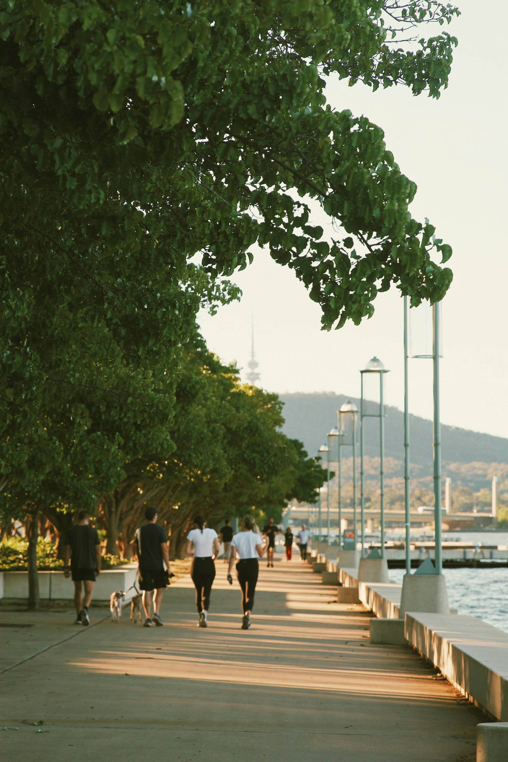 People walking around Lake Burley Griffin.