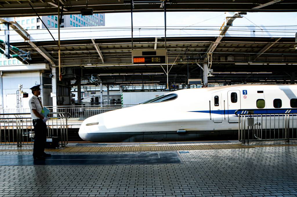 Shinkansen train at a tokyo station