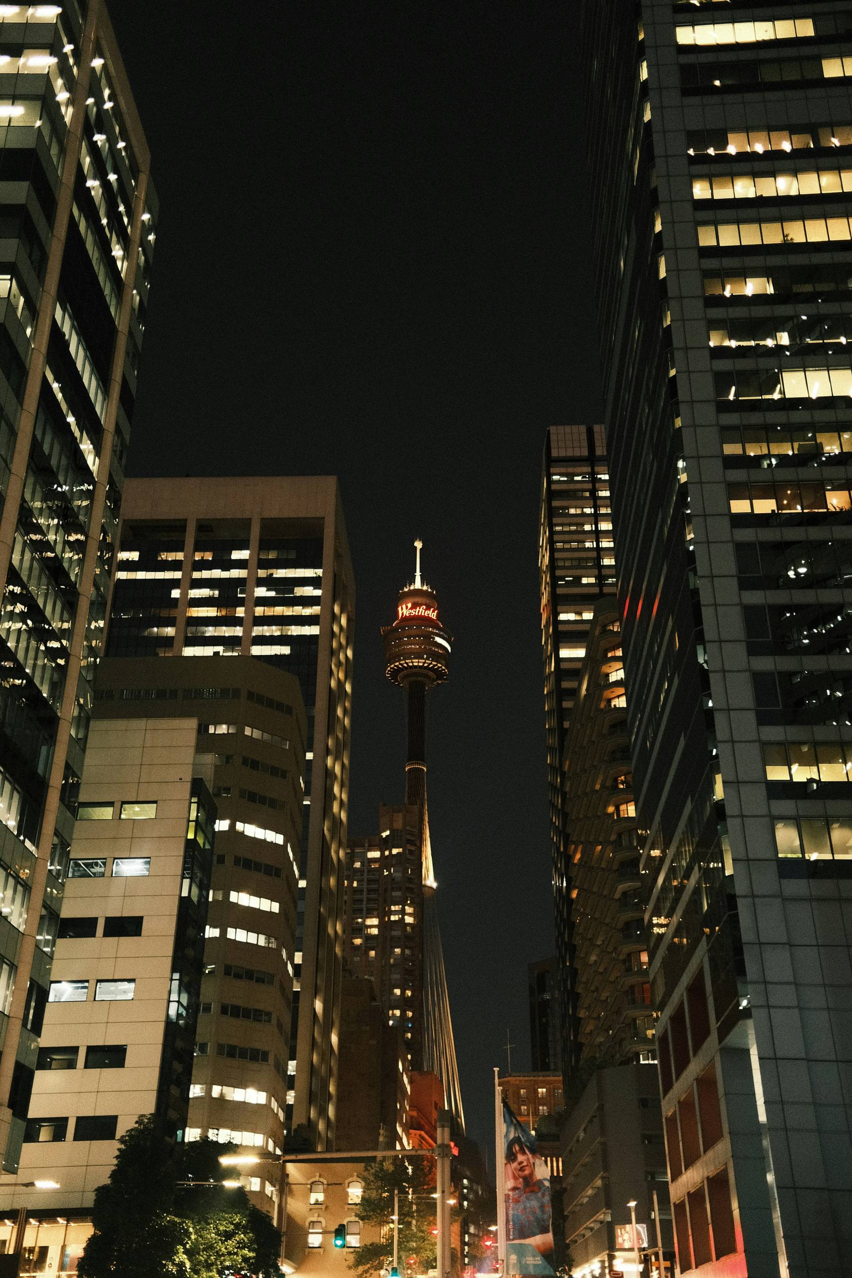 Sydney CBD at night, picture of george street at night.