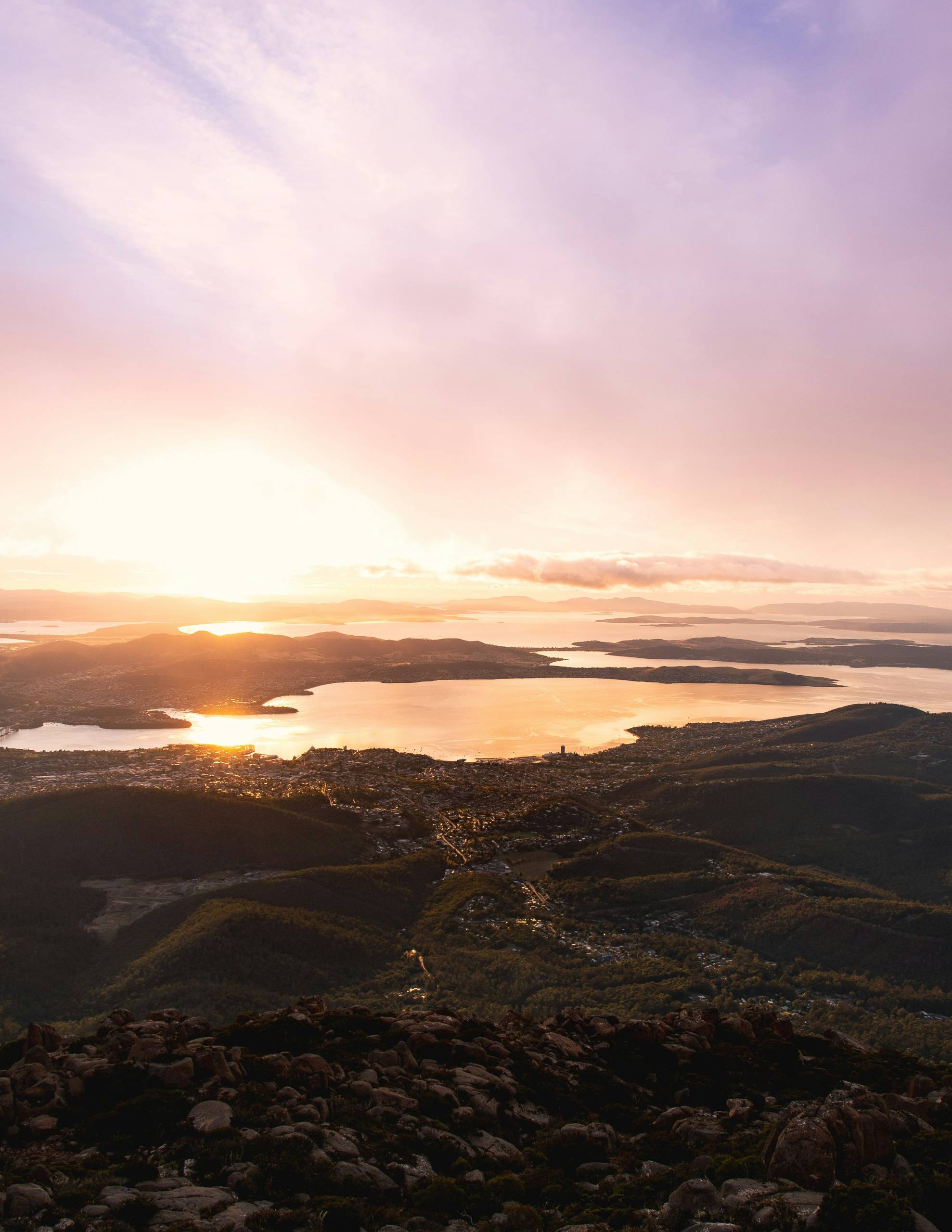 Aerial view over hobart tasmania.