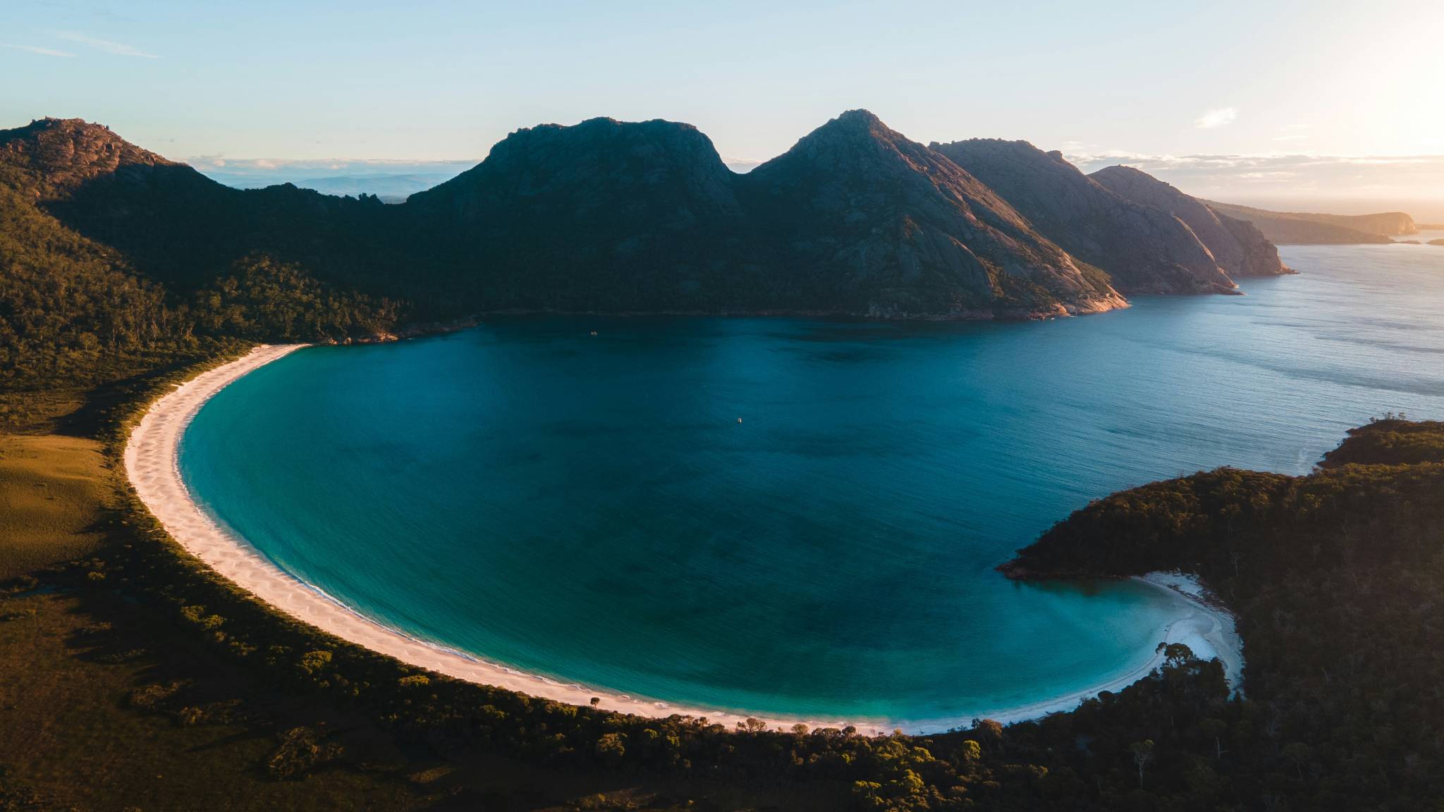 View over wineglass bay from above.