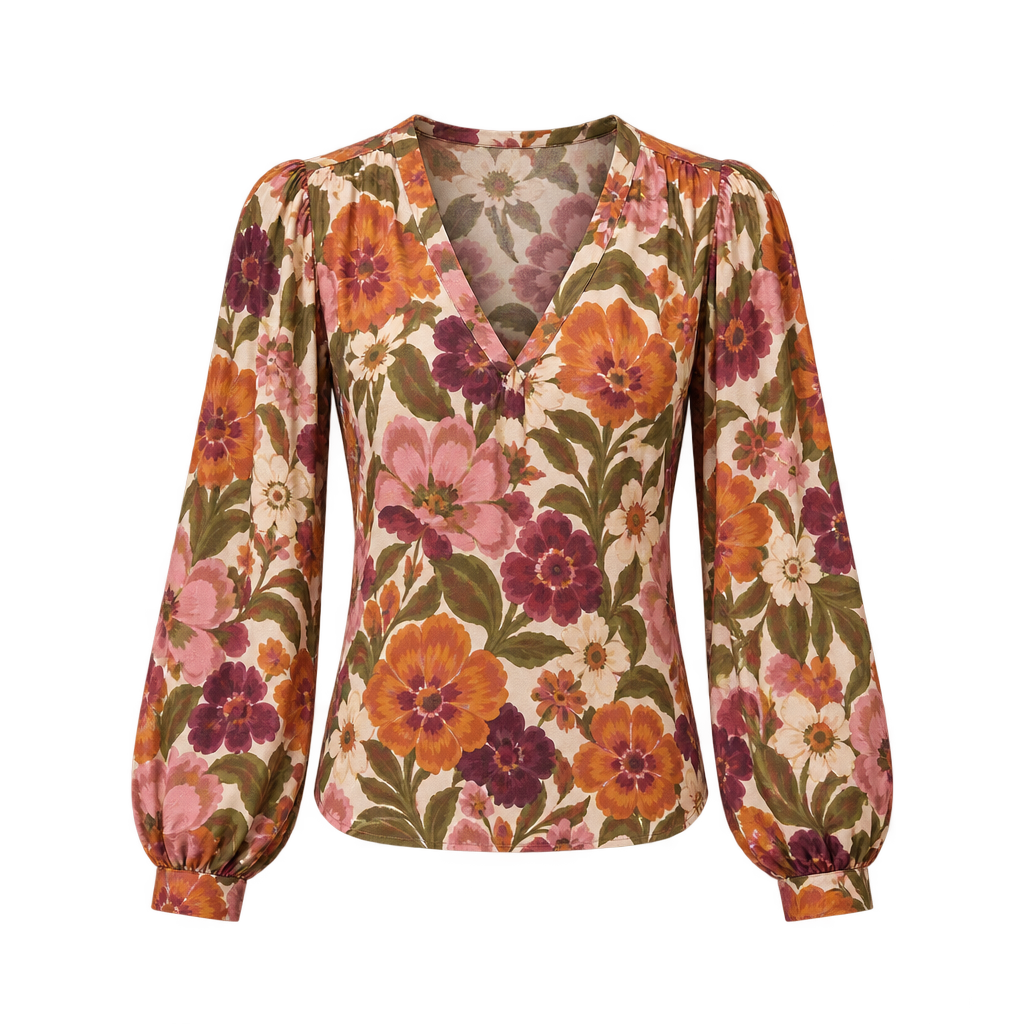 Retroblomstret bluse