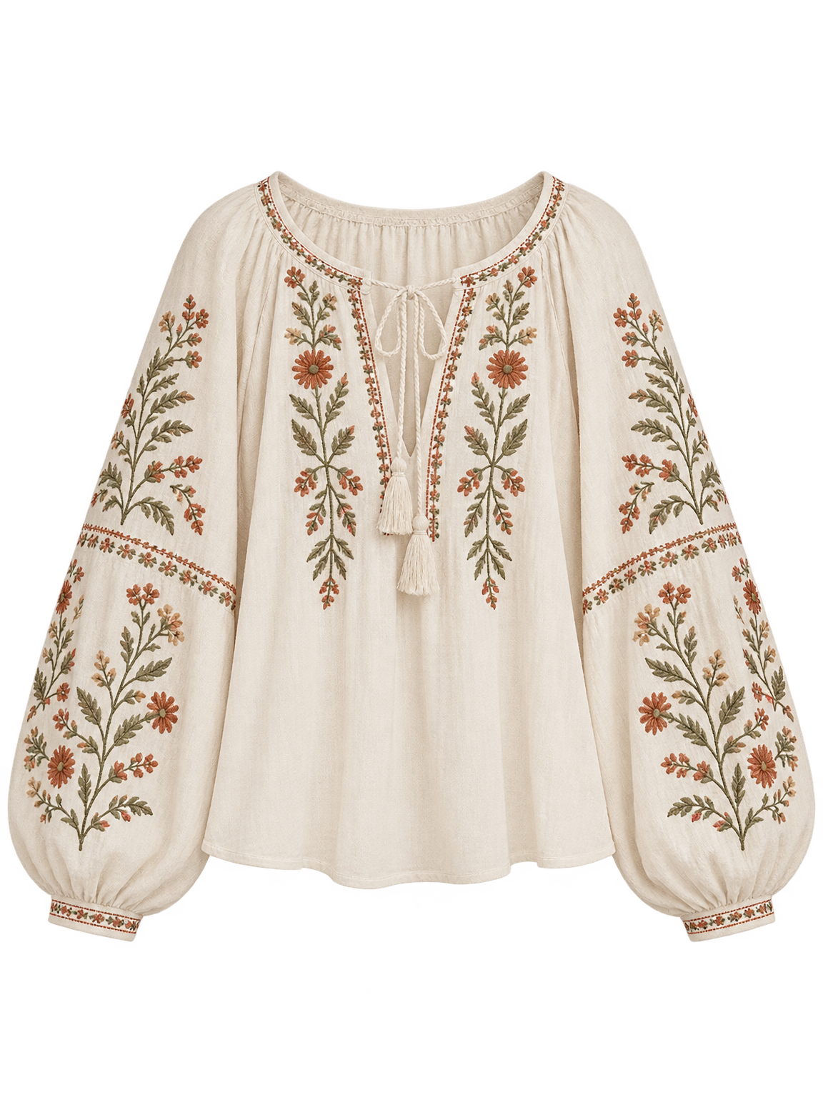 Broderet cremebohemebluse