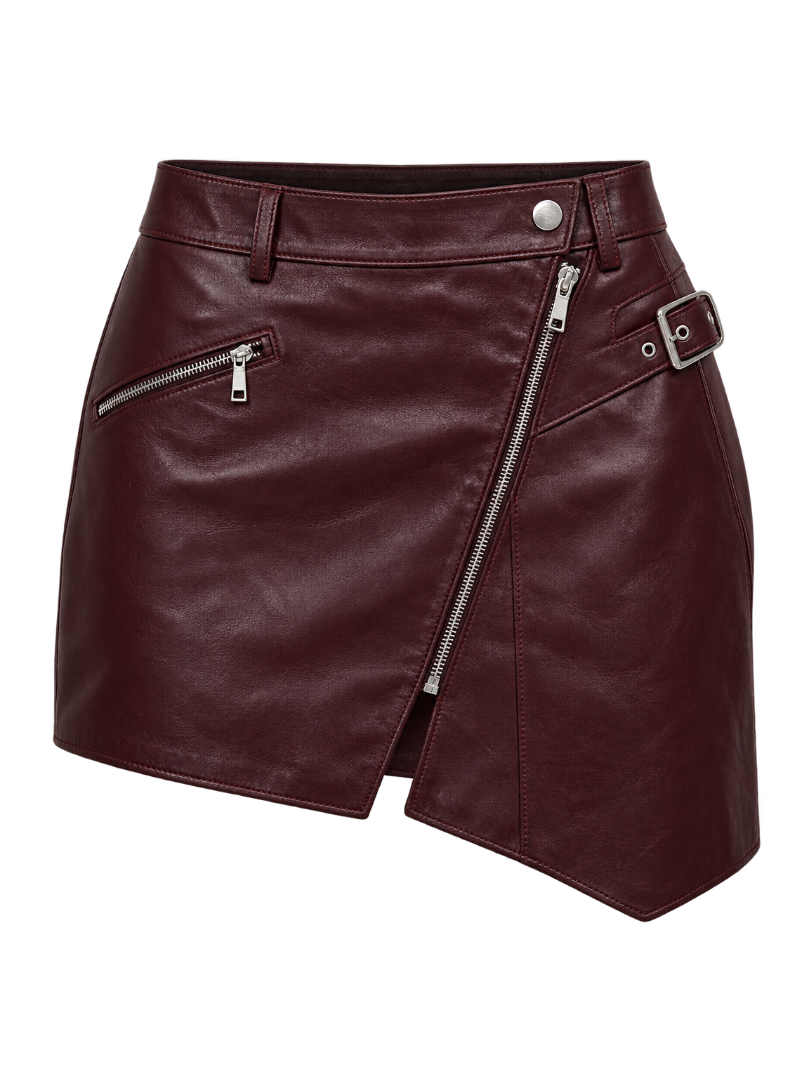 Asymmetrisk bordeaux lædernederdel
