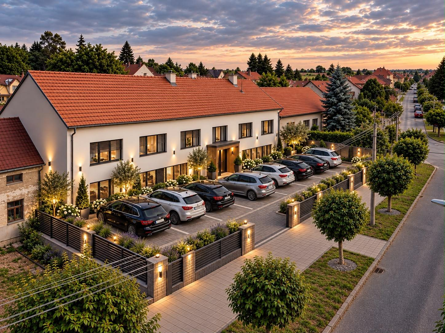 Fasáda moderního bytového domu s balkony