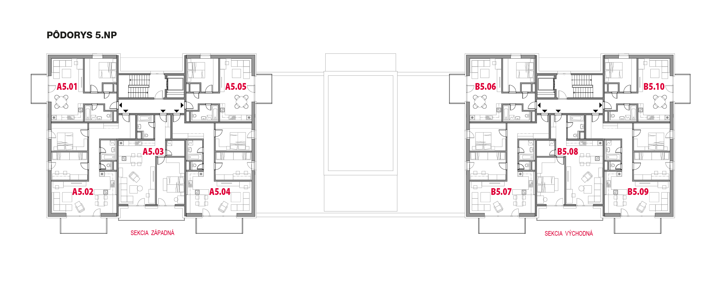 zelene-udolie-2-etapa-5-poschodie-podorys Pôdorys 5. podlažia 2. etapy projektu Zelené údolie v Spišskej Novej Vsi