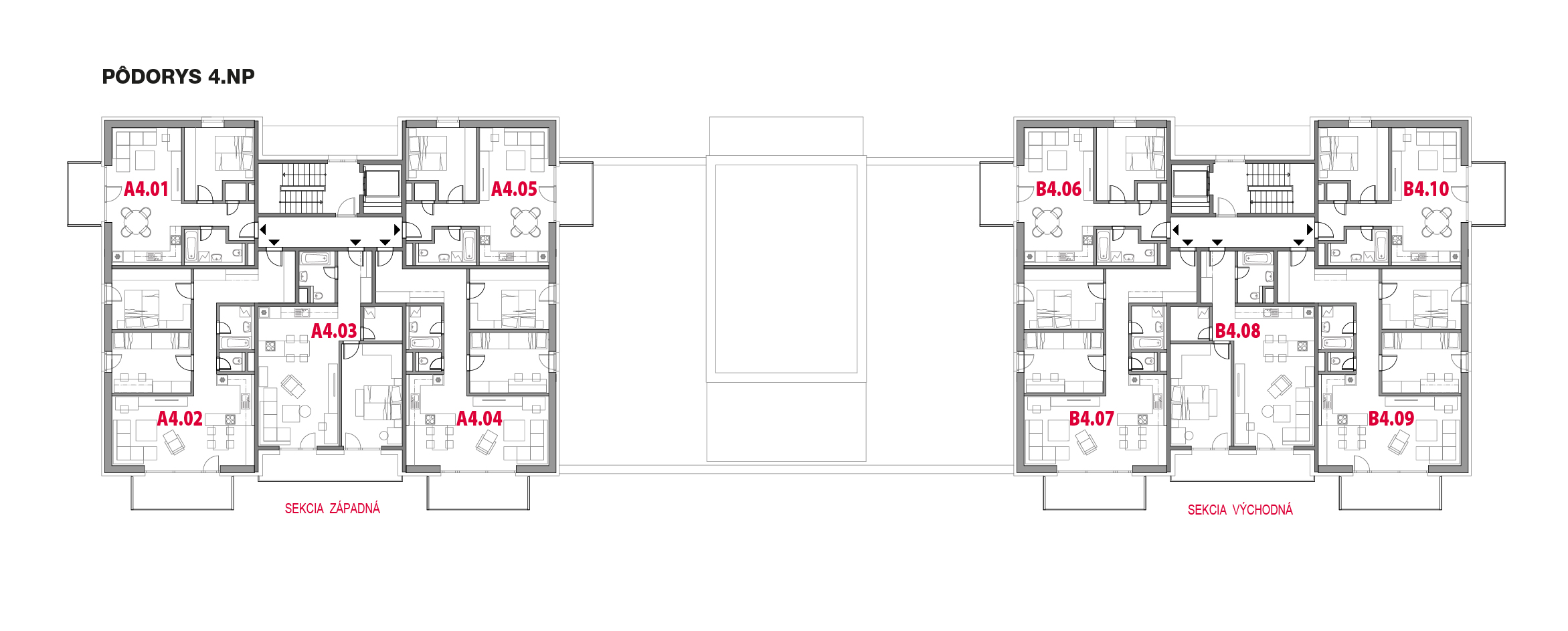 zelene-udolie-2-etapa-4-poschodie-podorys Pôdorys 4. podlažia 2. etapy projektu Zelené údolie v Spišskej Novej Vsi