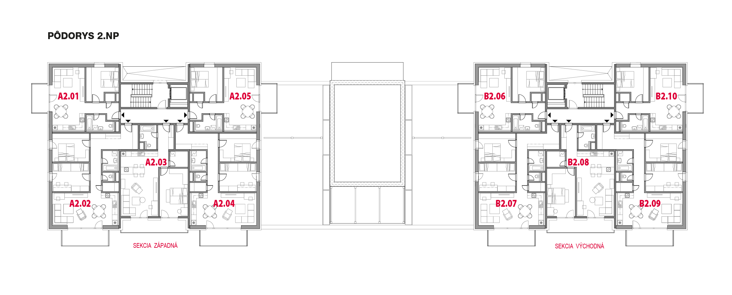 zelene-udolie-2-etapa-2-poschodie-podorys Pôdorys 2. podlažia 2. etapy projektu Zelené údolie v Spišskej Novej Vsi