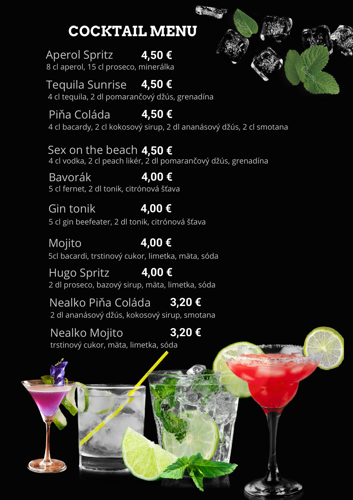 Cocktail menu