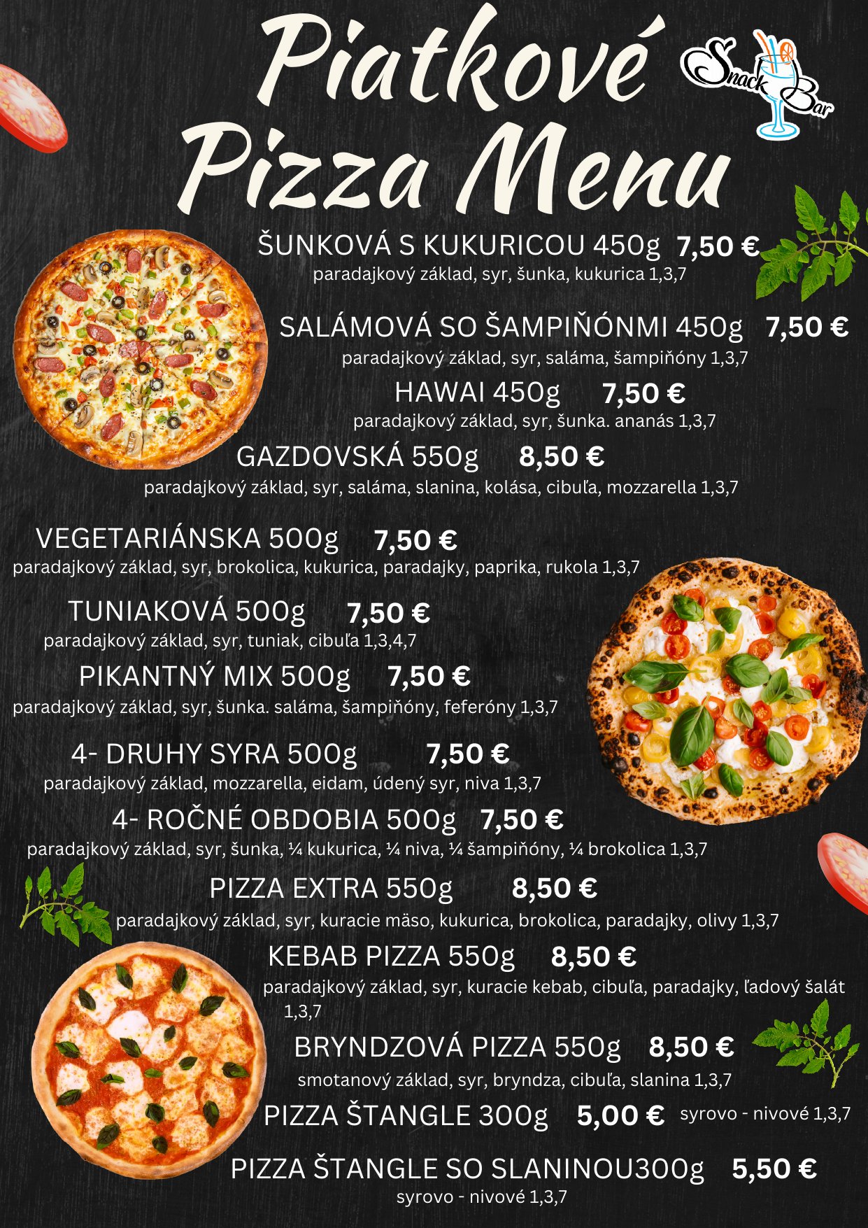 Piatkové pizza menu