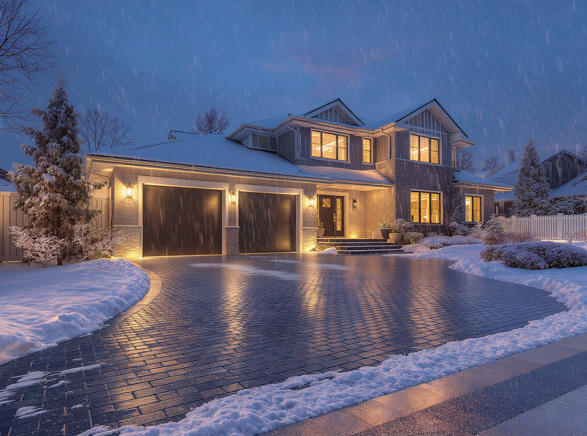 Hydronic heated driveway system installed under paver driveway