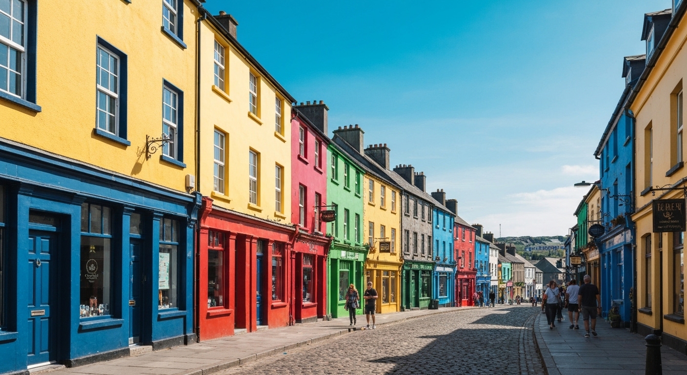 Colorful houses in Galway, Ireland on a sunny day