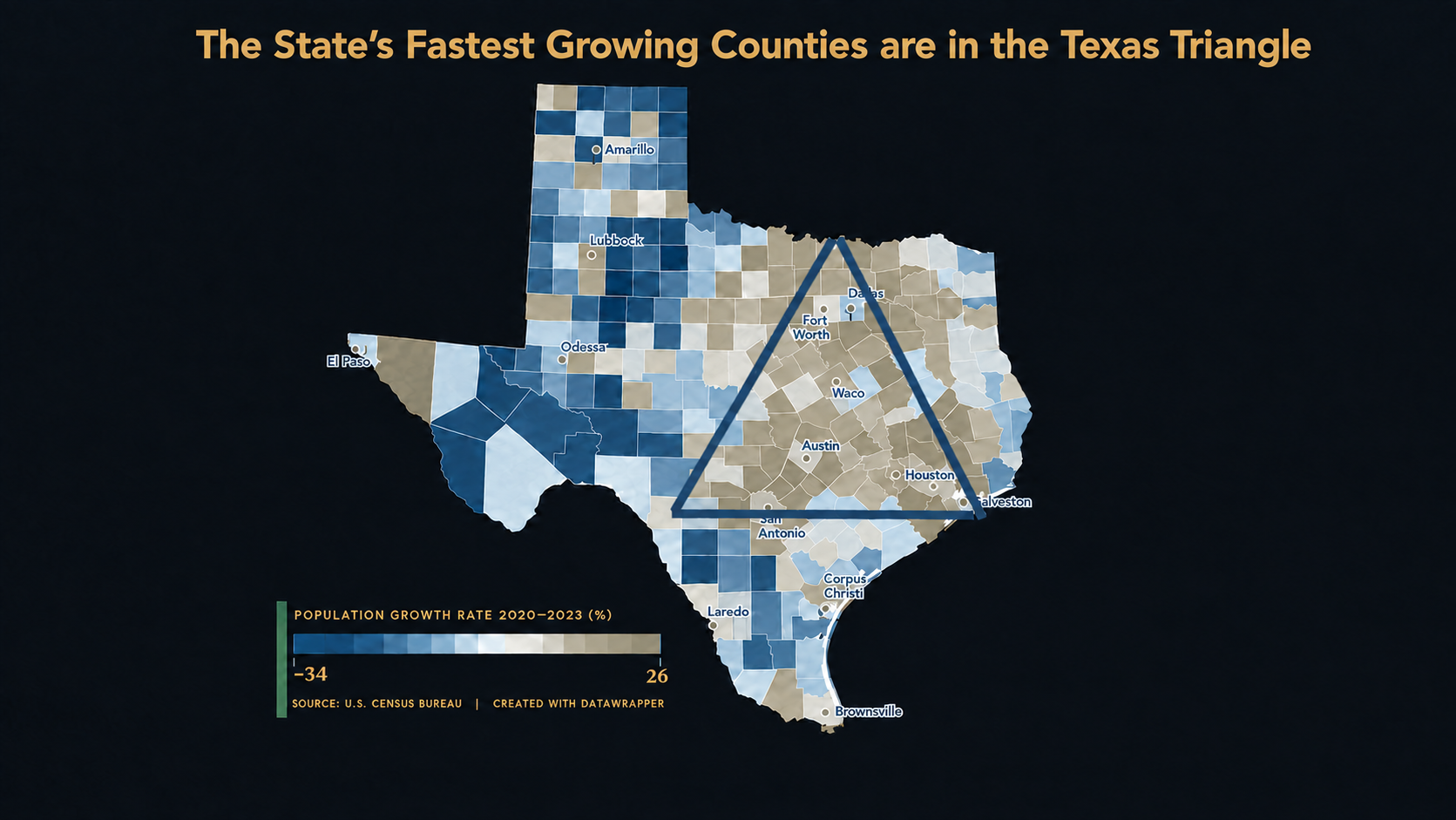 Texas Triangle Megaregion — Fastest Growing Counties 2020–2023