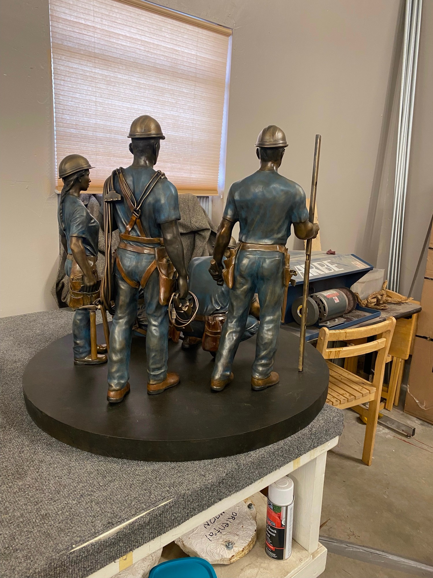 Construction workers bronze sculpture - rear view
