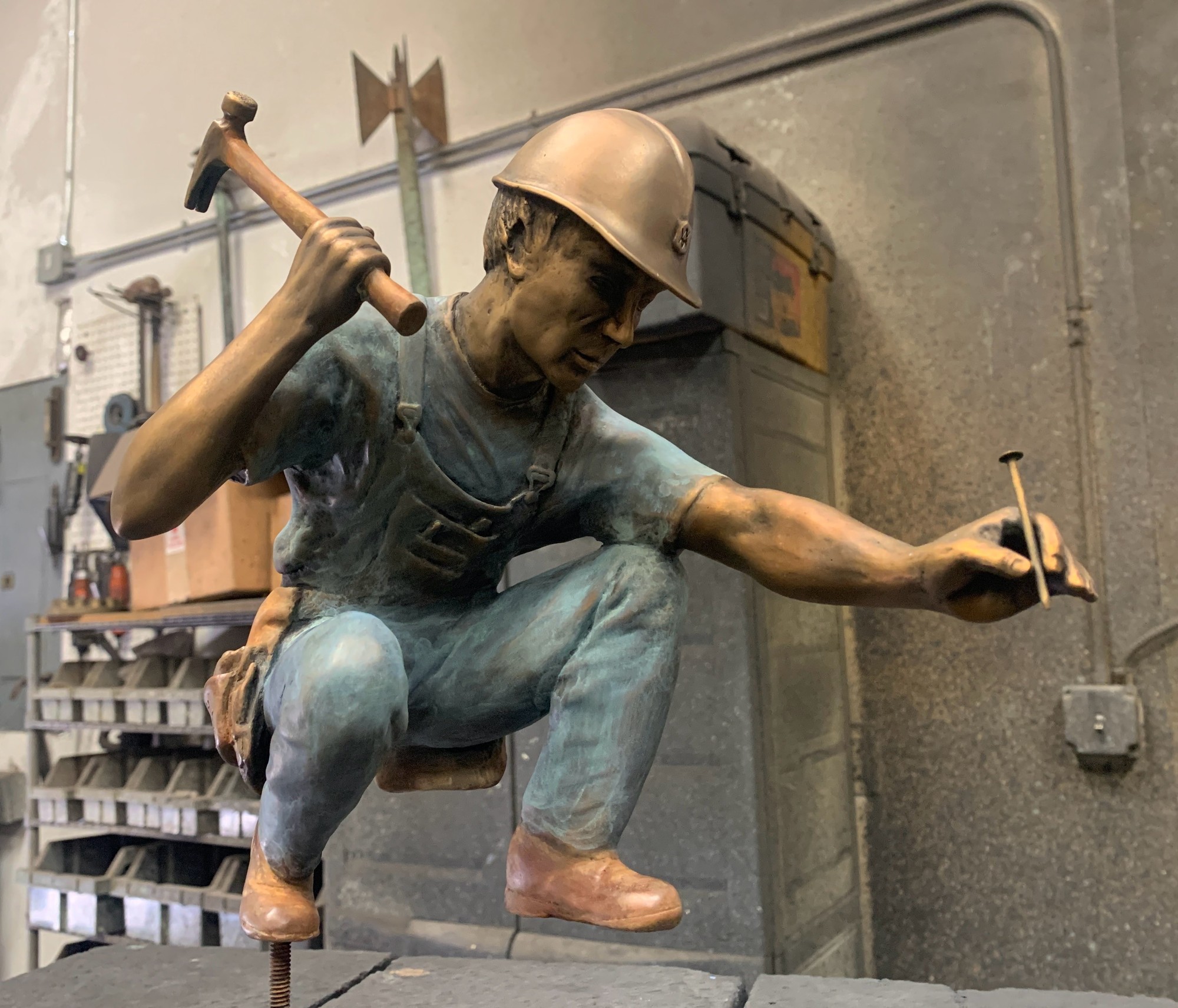 Construction worker bronze sculpture - detailed craftsmanship