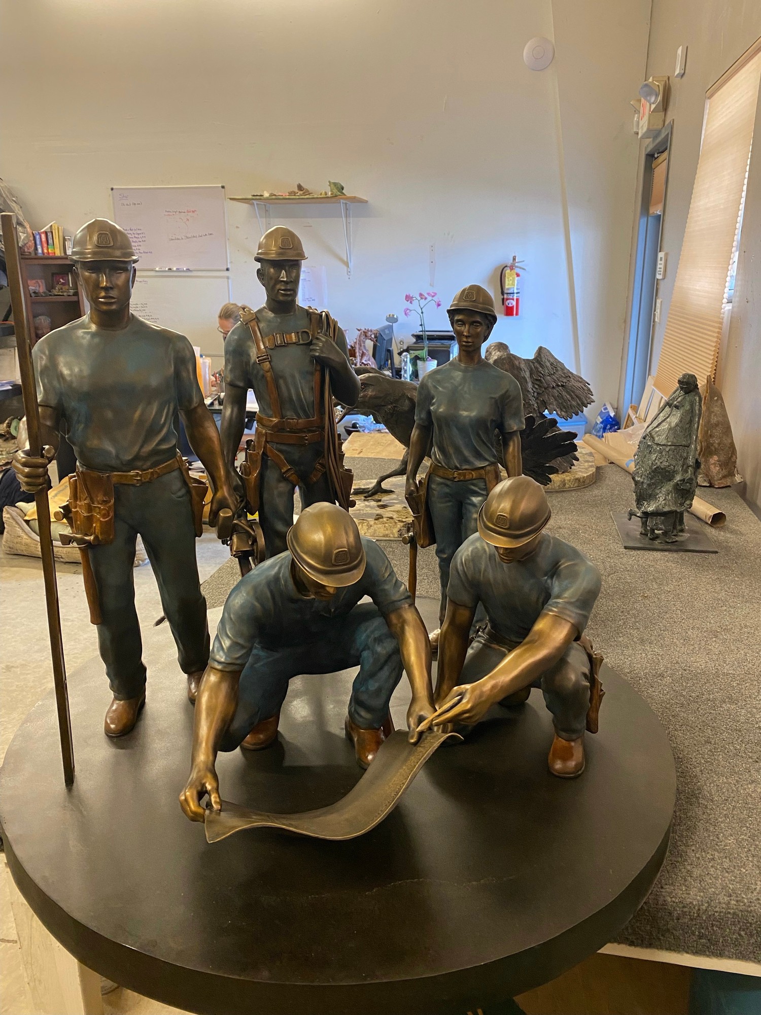 Construction workers bronze sculpture - complete installation
