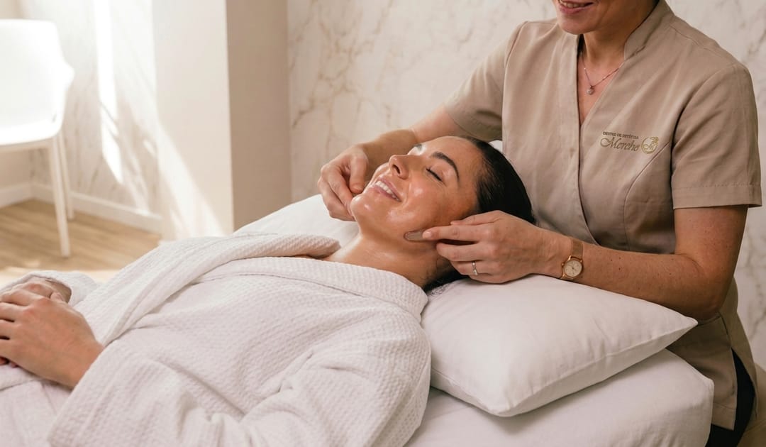Centro de Estética Merche — retrato de Merche en cabina, luz cálida y ambiente cuidado