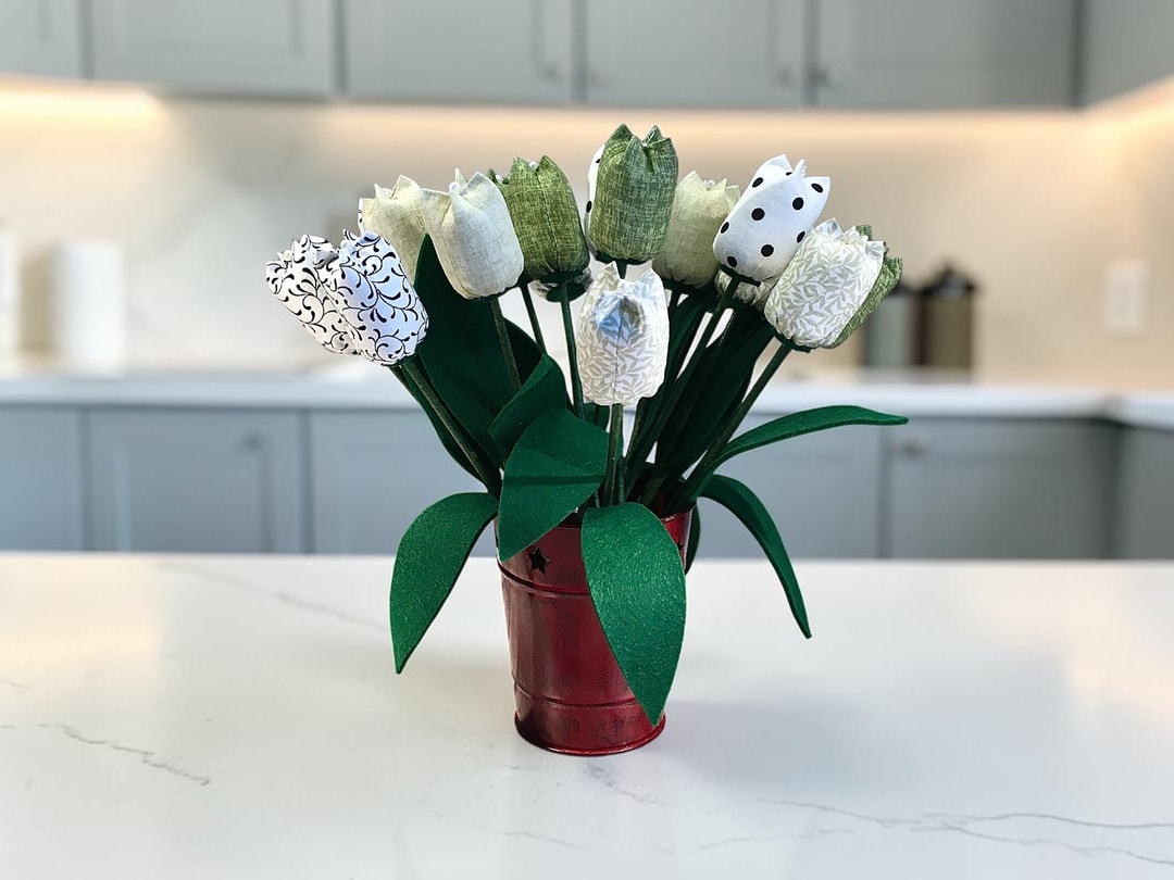 Green and Neutral Fabric Tulips — The Quiet Corner of the Posy
