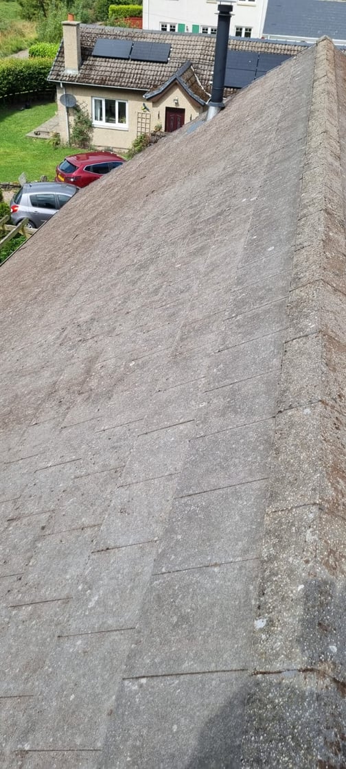 Roof in Balgowan, Perthshire after professional moss removal and cleaning by Dalguise Coatings