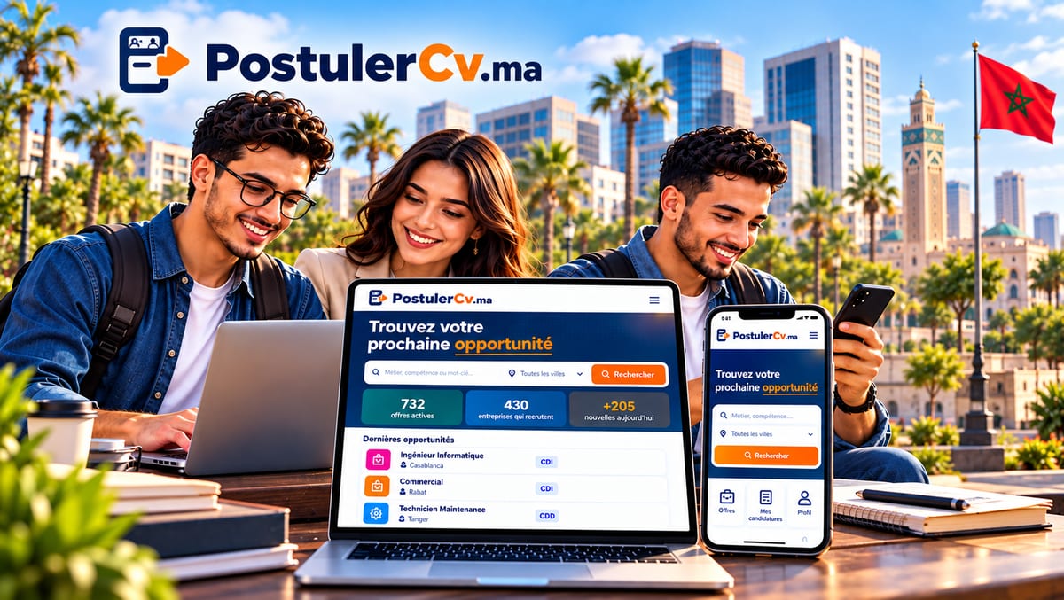 Jeunes Marocains cherchant un emploi sur PostulerCv, sur ordinateur et sur mobile