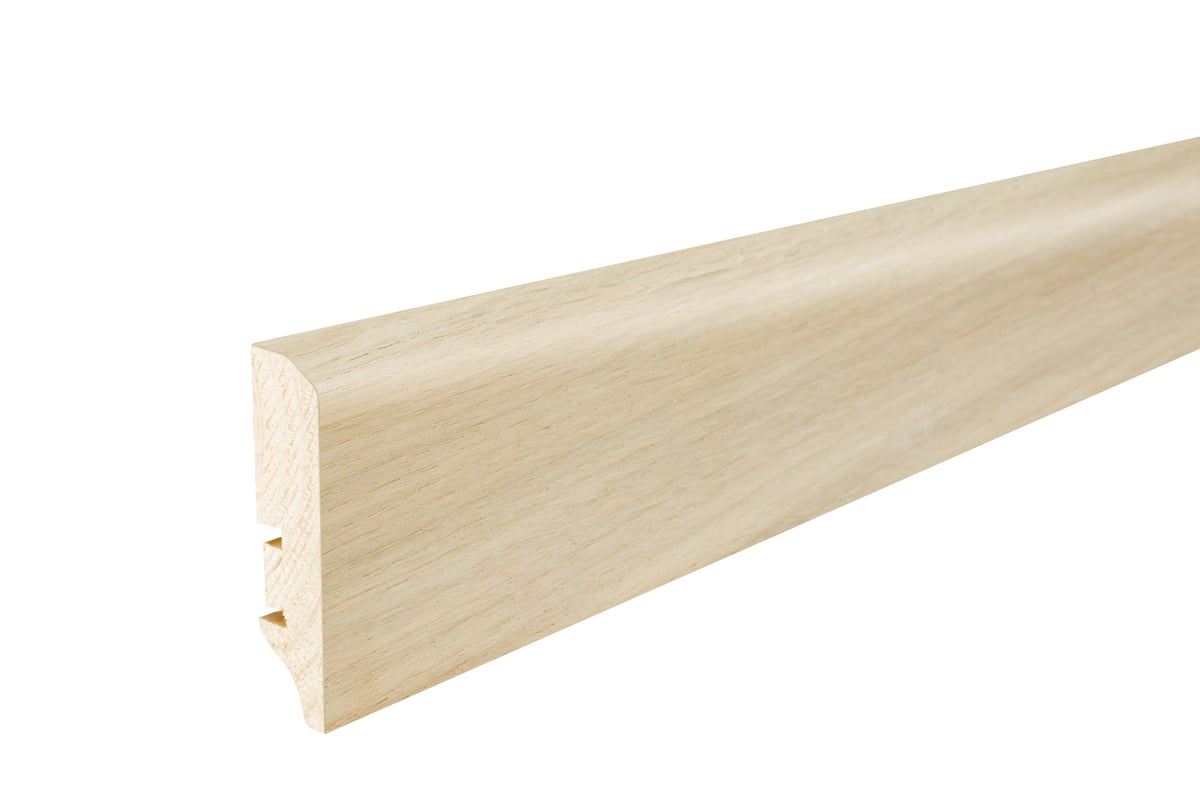 Podlahová soklová lišta dýhovaná, dýha dub, lak bělený, 2200 x 60 mm, profil P50, P5001121A