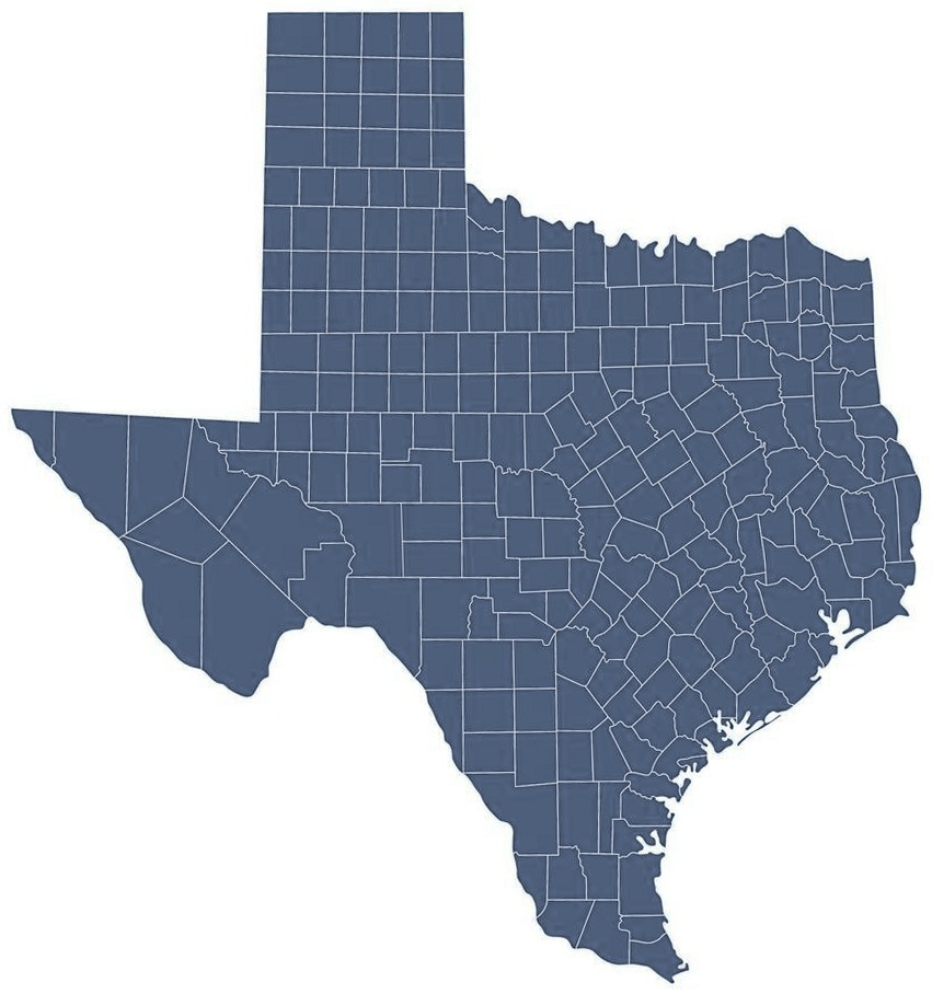 Map of Texas highlighting the state and its major cities