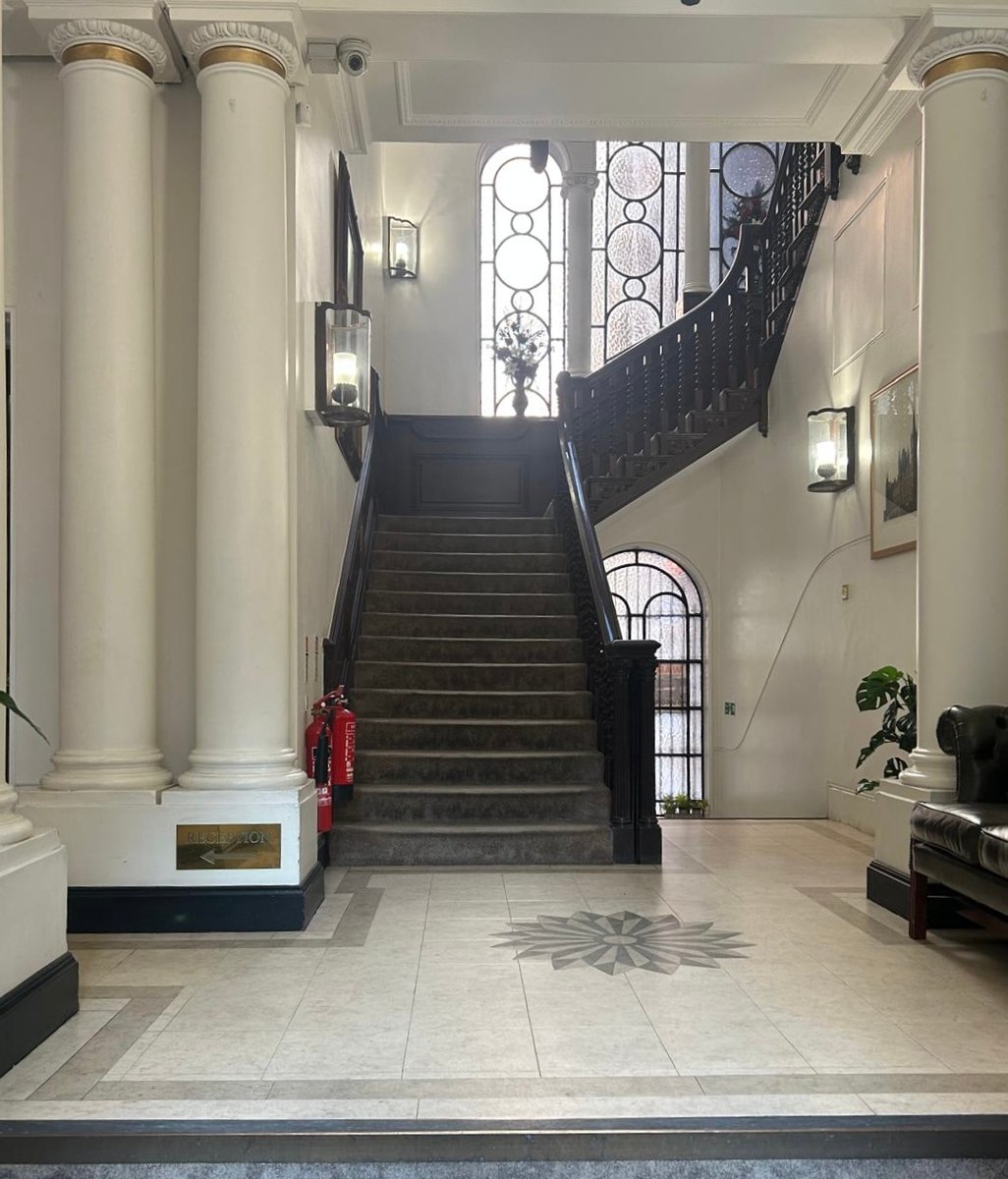 The staircase leading down to the office
