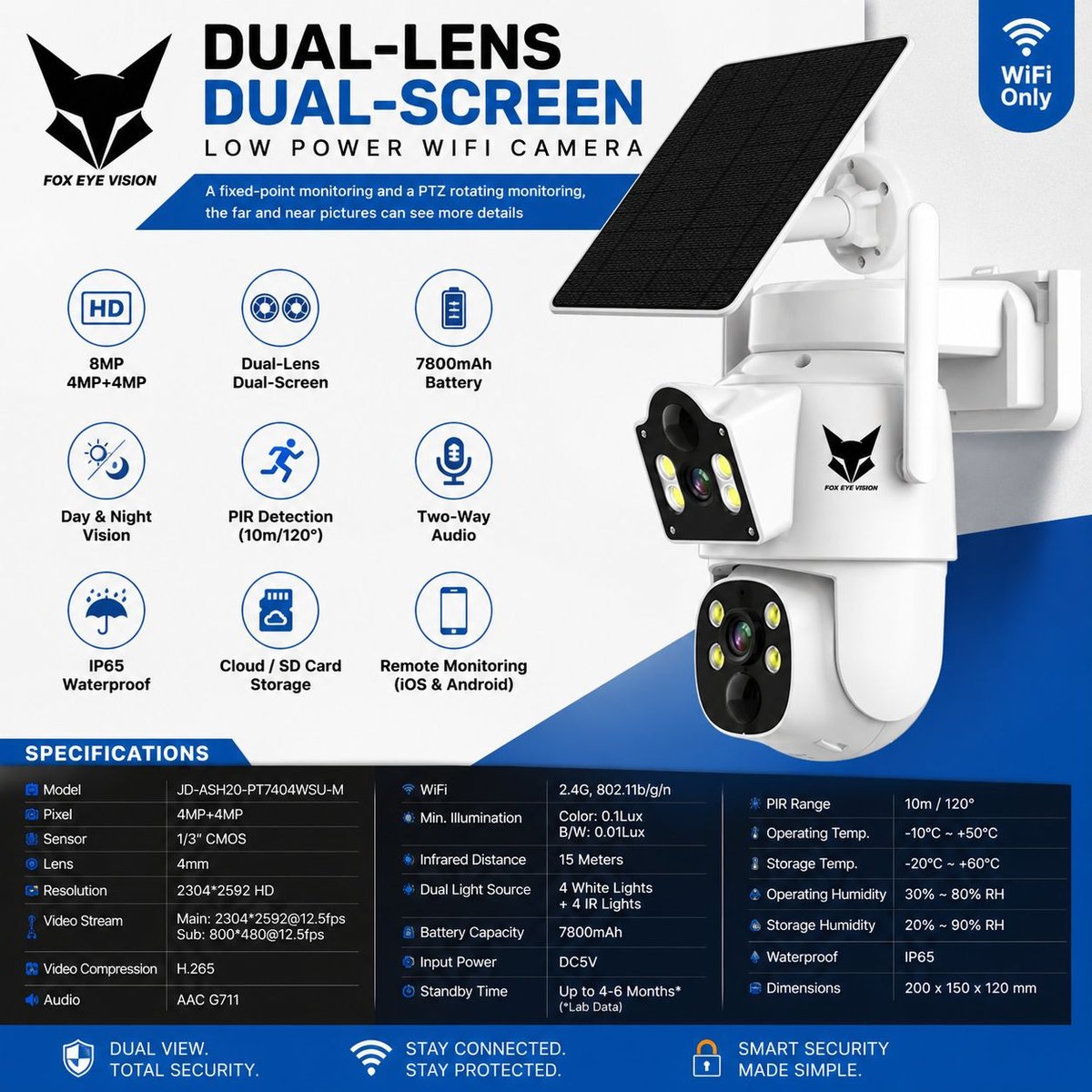 FOX-DL-8MP Dual-Lens Dual-Screen Solar WiFi Camera