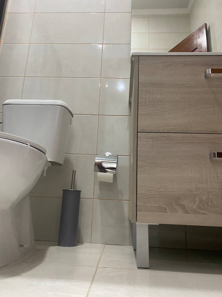 Bathroom vanity with drawers, mirror and toilet in a guest bathroom at Residencial Bigasso