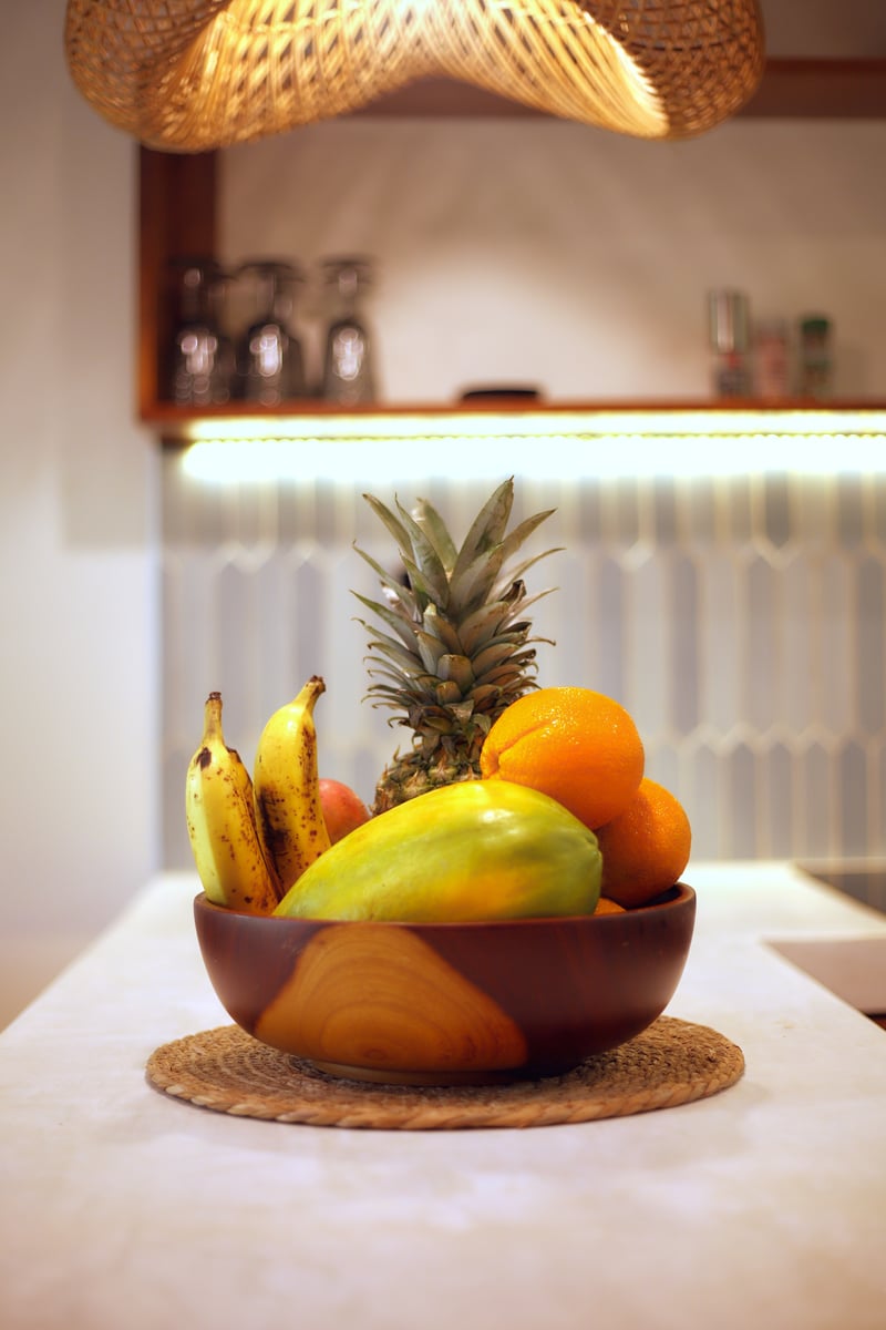 Fresh tropical fruit bowl welcome at Wabi Sabi Residences