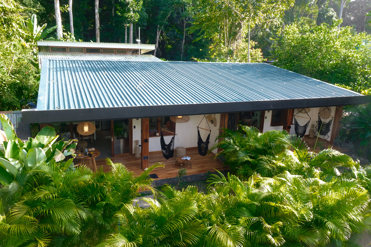 Villa Wabi Sabi from above, surrounded by lush Costa Rica rainforest