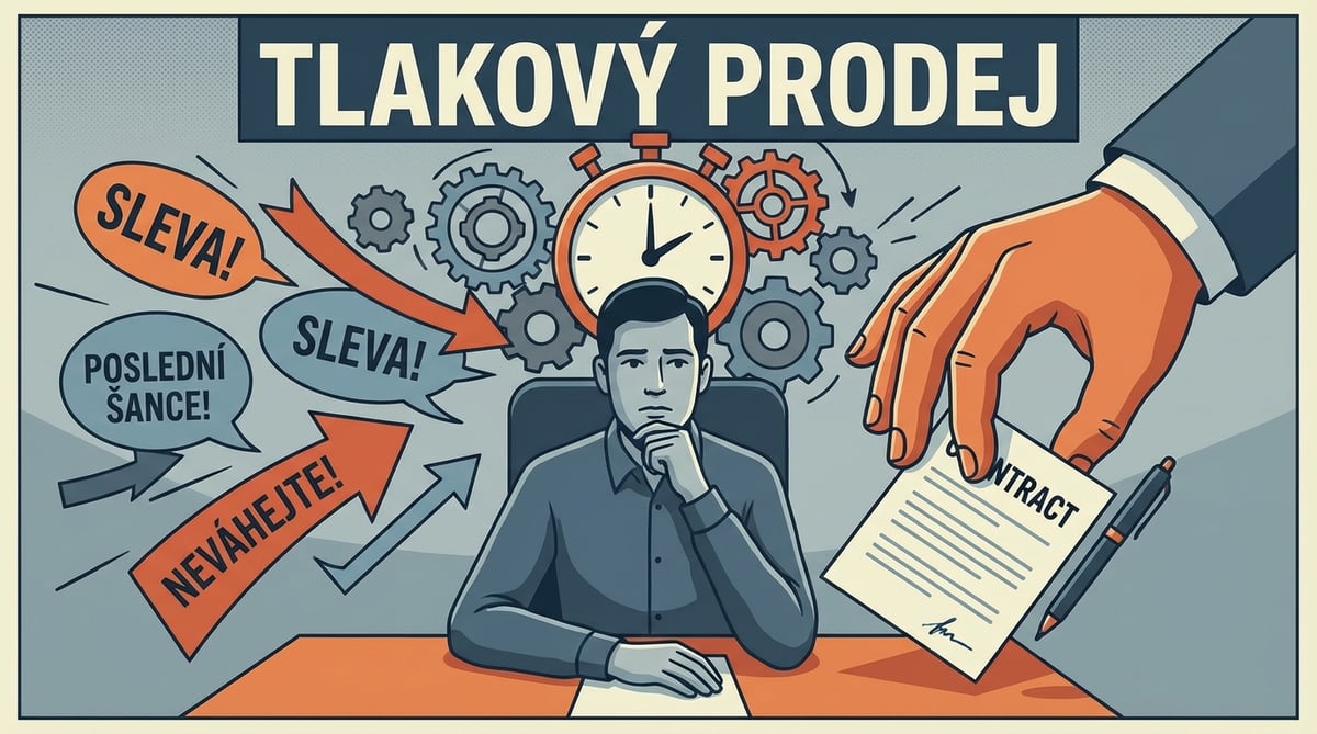 Ilustrace tlakového prodeje – SLEVA, POSLEDNÍ ŠANCE, NEVÁHEJTE