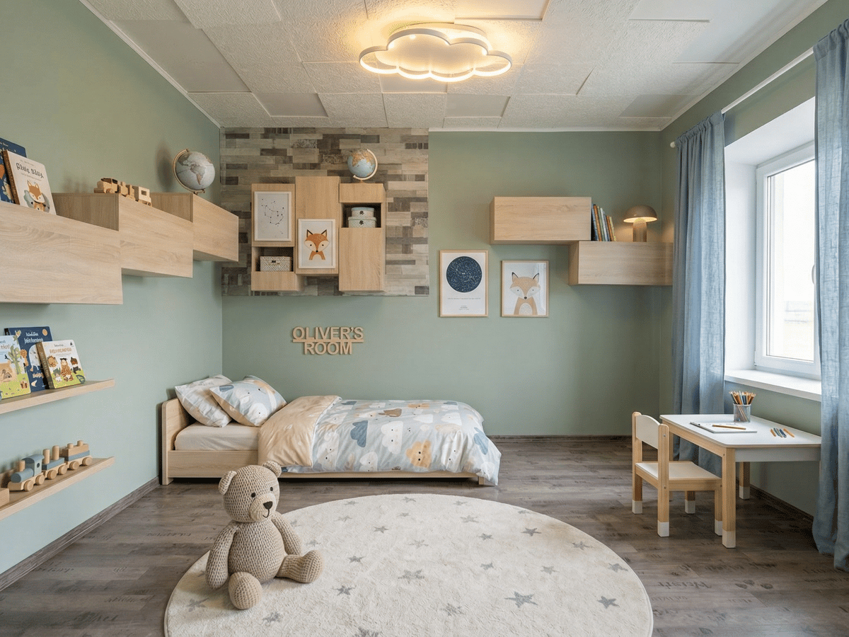 Vizualizace – pokoj s nástěnným regálem