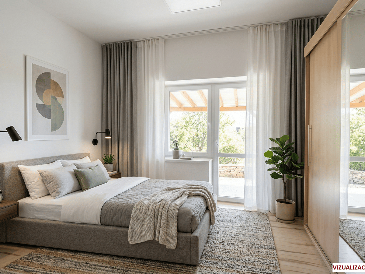 Vizualizace – ložnice s vestavěnou skříní