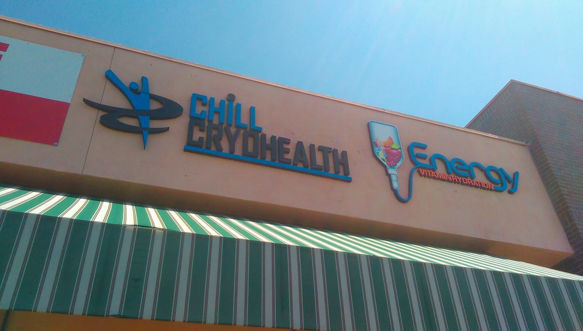 Custom 3D dimensional letters with shaped logo signs for Chill Cryohealth