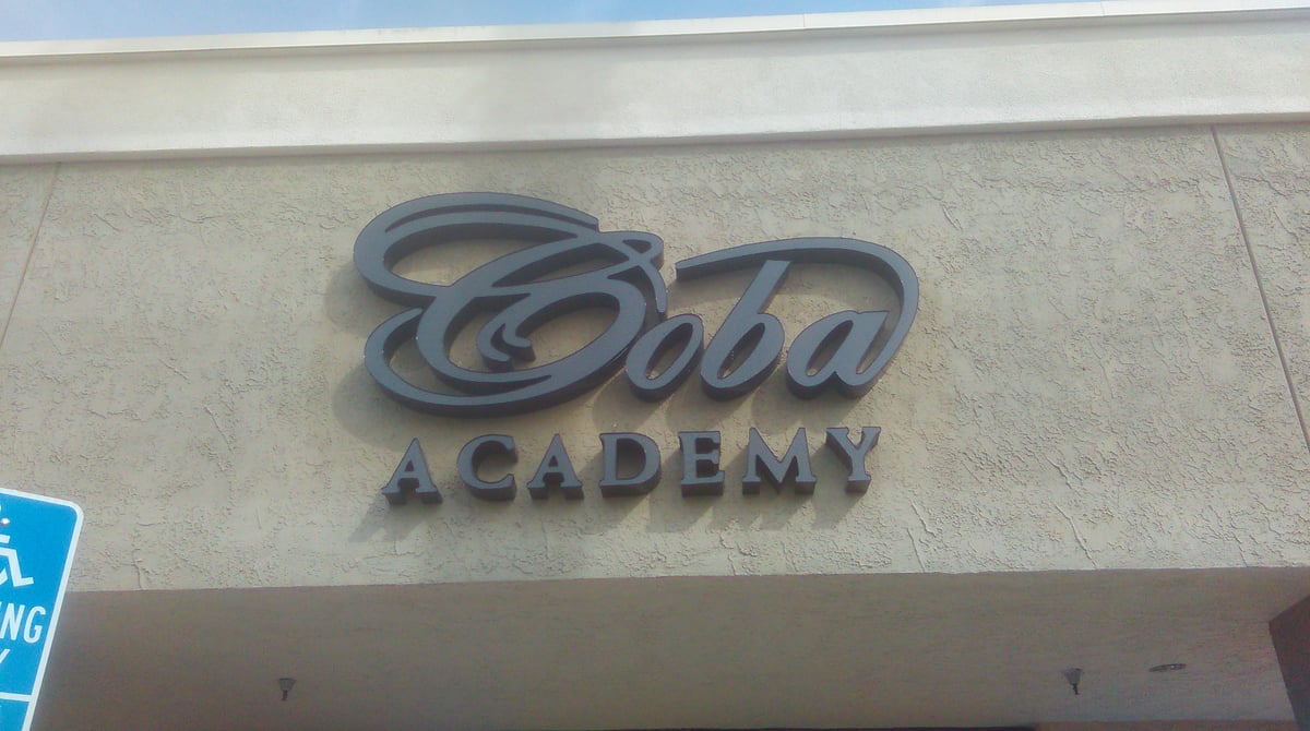 3D dimensional logo and channel letters mounted on building facade for Coba Academy