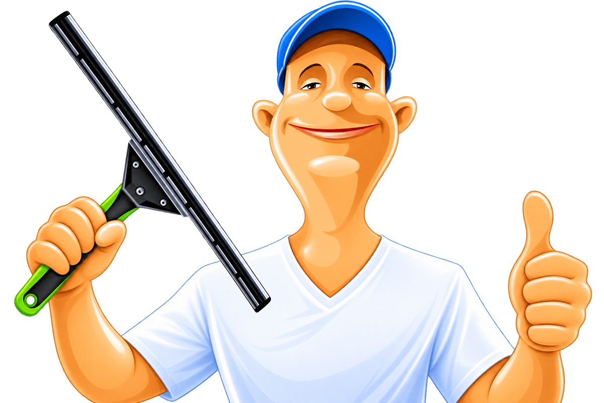 Friendly professional window cleaner with a squeegee ready for work in Marion